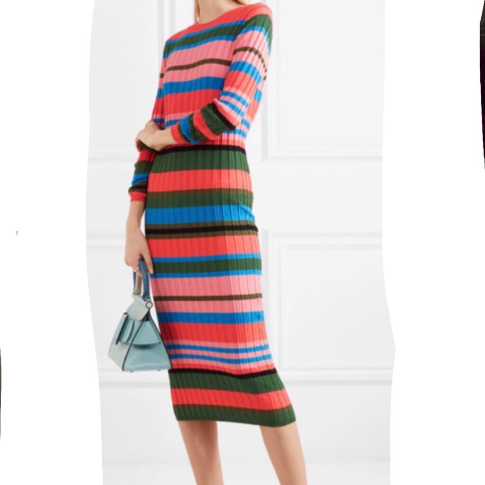 Stine Goya Striped Form Fitting Sweater Dress
